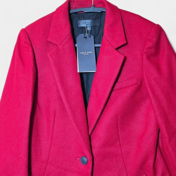 Rag & Bone Daine Long Single Breasted Wool Coat Deep Berry Red Office NWT - Picture 7 of 16
